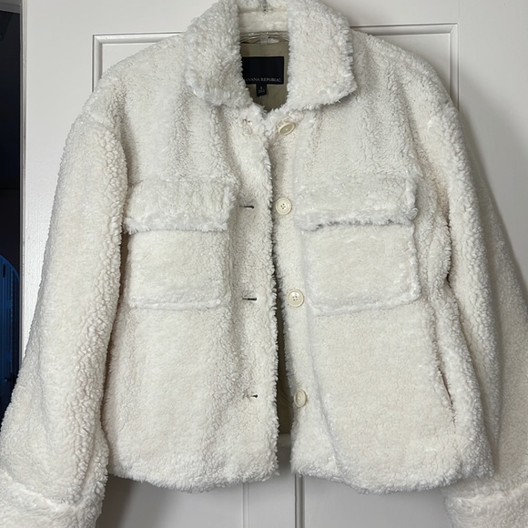 Banana Republic Cropped Sherpa Trucker Jacket Coat - Picture 10 of 12